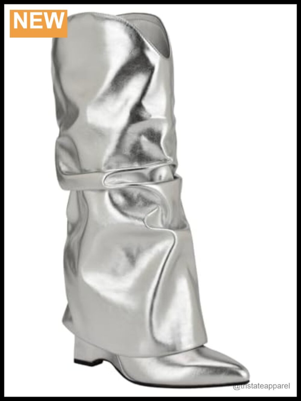 Faux Leather Pointy Toe Mid-Calf Dress Boots, Pull-On Slouchy Heels